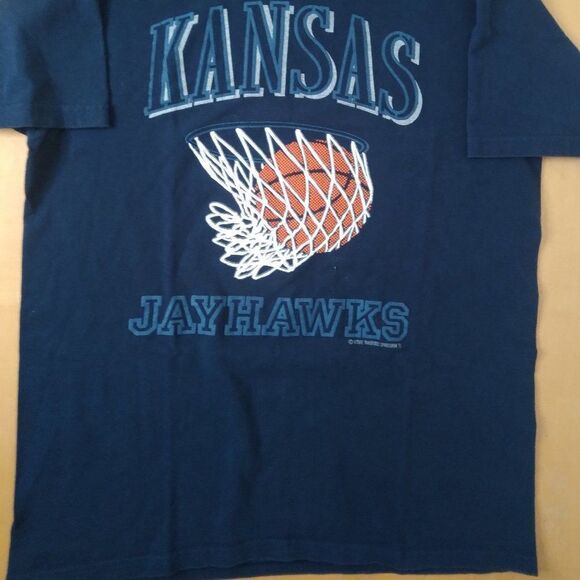 Vintage 90s Kansas Jayhawks Basketball T-Shirt - Picture 3 of 8